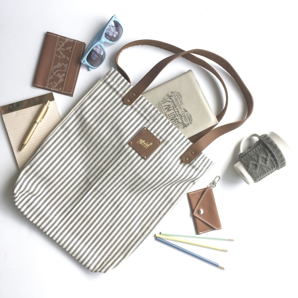 Striped Tote Bag with Accessories