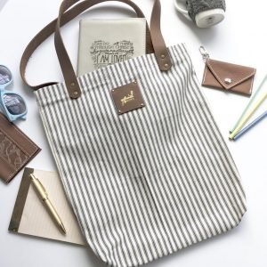 Striped Tote Bag with Accessories