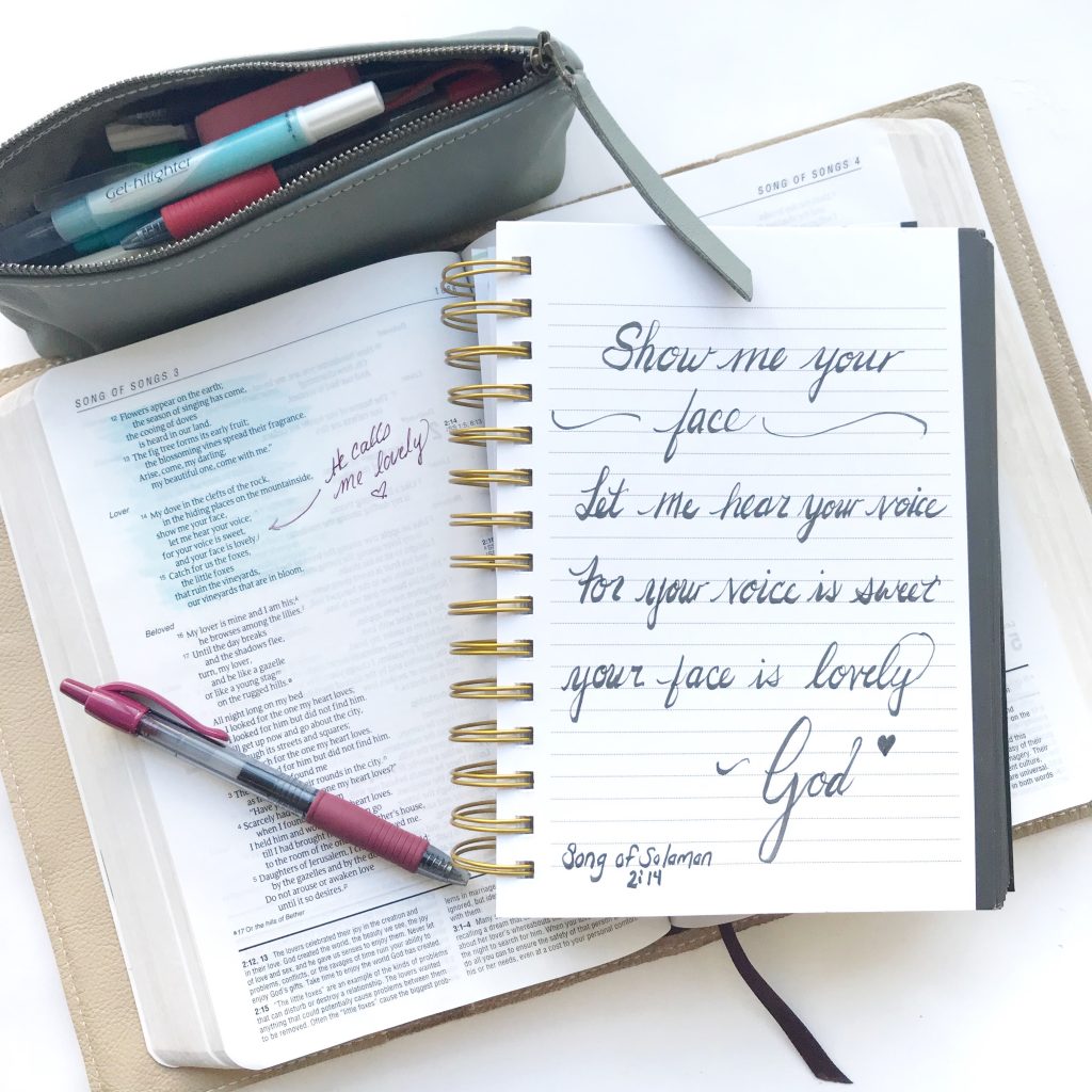 Bible, notebook, pens