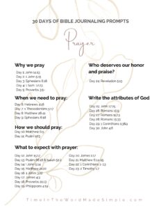 Prayer 30 day bible journaling reading plan