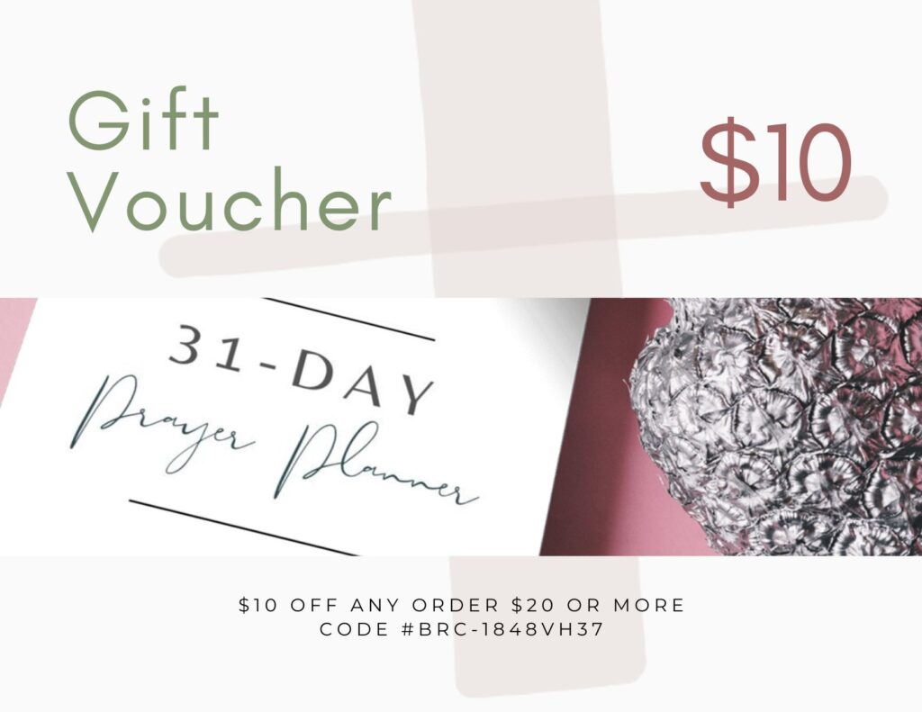 Gift Voucher, $10 off any $20 purchase at TimeInTheWordMadeSimple.com. Code BRC-1848vh37